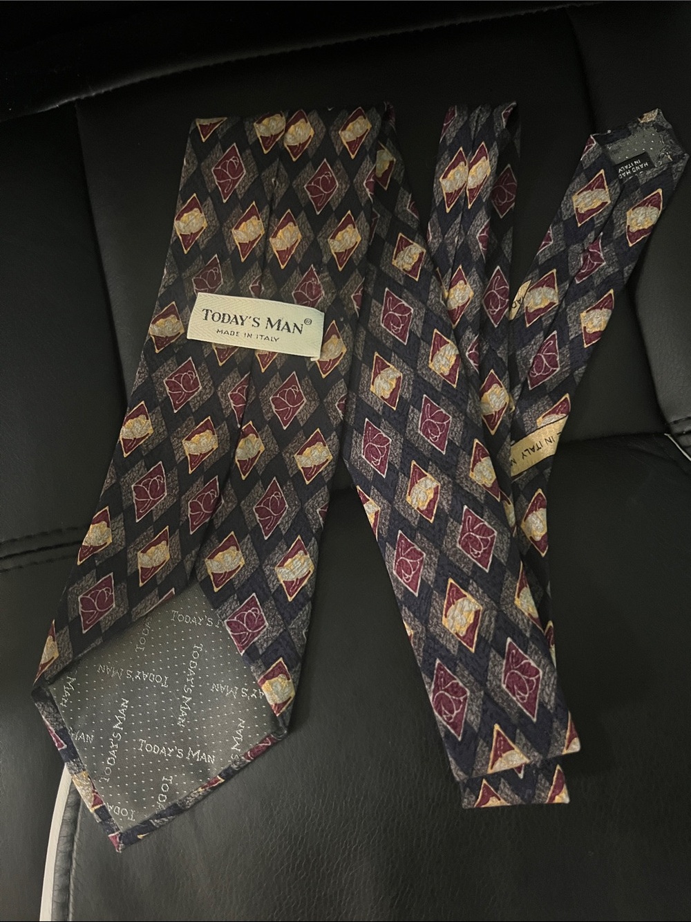 #3080*”58” Inch Long: Today’s Man Men’s Navy Patterned Silk Tie - Burgundy & Gol